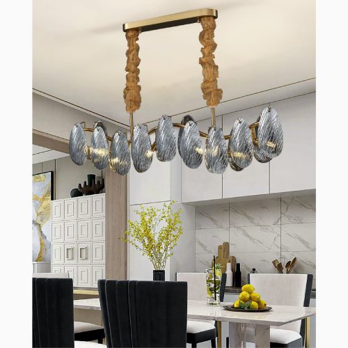 MIRODEMI Waremme Smoke Gray White Glass Rectangle Modern Chandelier