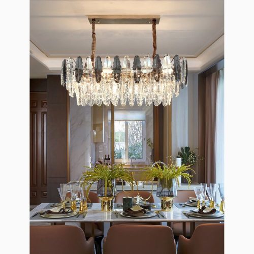 MIRODEMI Wavre Rectangle Gold Posh Crystal Chandelier