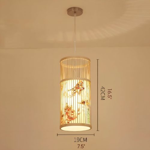 MIRODEMI® Ypres Creative Drum Japanese Chandelier Bamboo Silk for Bedroom | Japanese Pendant Lamp