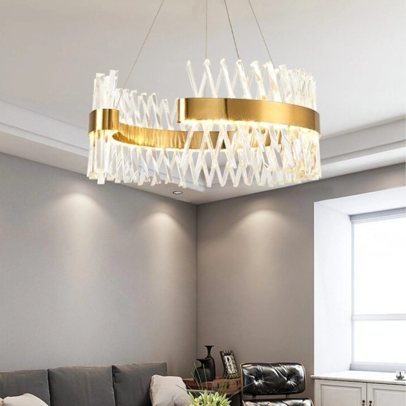 MIRODEMI Zanica Modern Round Gold Led Crystal Light