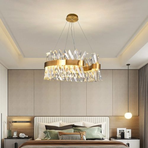 MIRODEMI Zanica Modern Round Gold Led Crystal Light Fixture