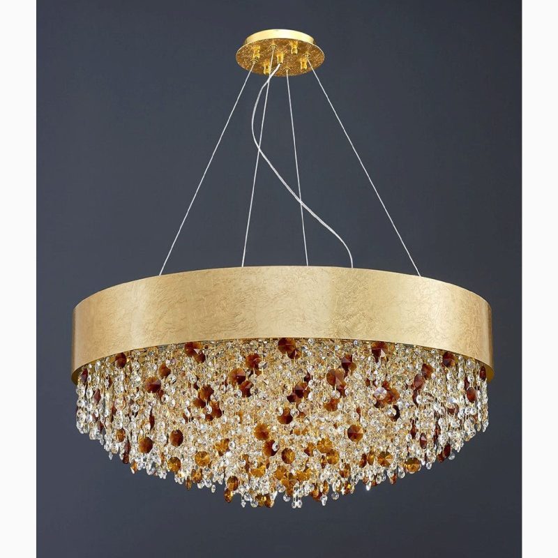 MIRODEMI Zeme Creative Luxury Round Gold Colored Crystal Chandelier Lights Off