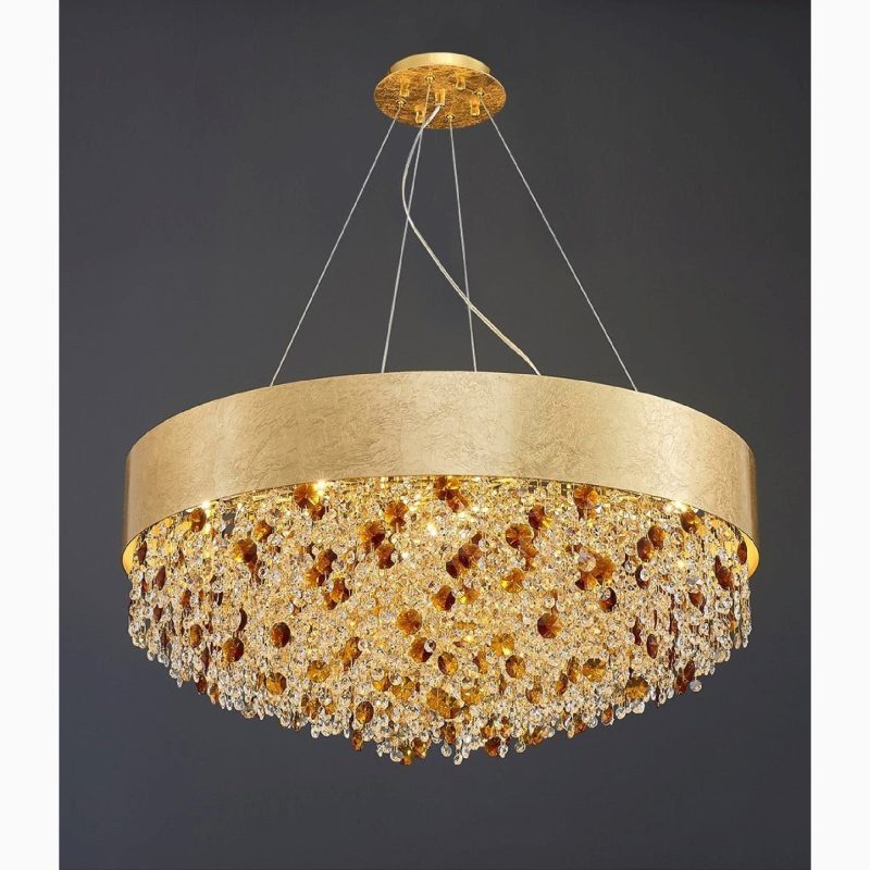 MIRODEMI Zeme Creative Luxury Round Gold Colored Crystal Chandelier Detailed