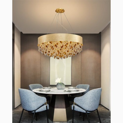 MIRODEMI Zeme Creative Luxury Round Gold Colored Crystal Chandelier For Kitchen