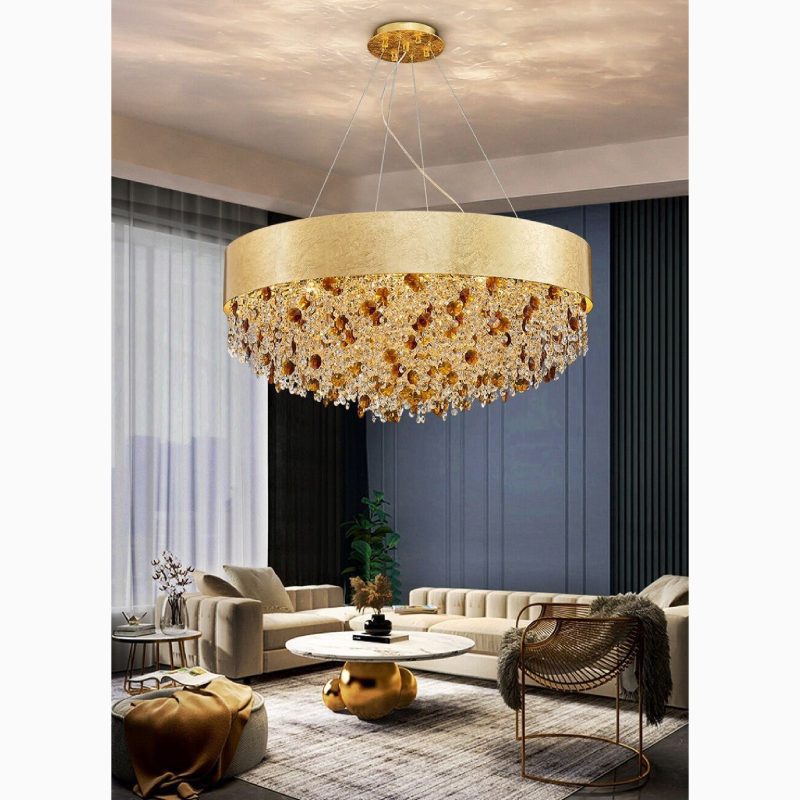 MIRODEMI Zeme Creative Luxury Round Gold Colored Crystal Chandelier For Hall Decoration