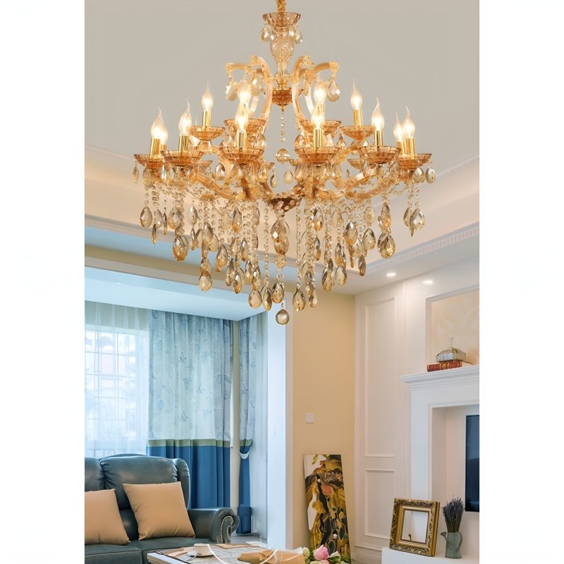 MIRODEMI Zenevredo | European-Style Retro Crystal Candle Shape Chandelier Amber Smoke Gray Clear Living Room Dining Room Bedroom Kitchen Island Hall Lobby Restaurant Bar