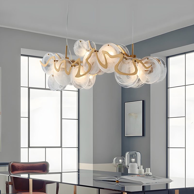 MIRODEMI Zero Branco Modern Creative Gold Glass Rectangle Chandelier