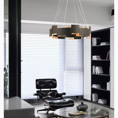 MIRODEMI Zottegem Modern Drum Black Luminaire Art LED Chandelier for Bedroom