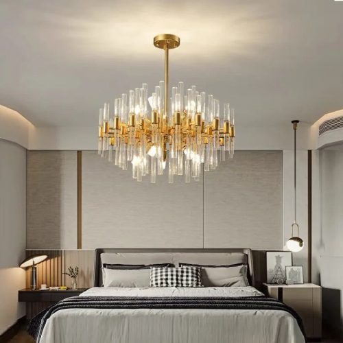 MIRODEMI Zuccarello Abstract Design Gold Glass Hanging Chandelier For Living Room Hall Home