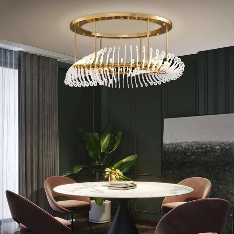 MIRODEMI Zug Gold White Crystal Chandelier