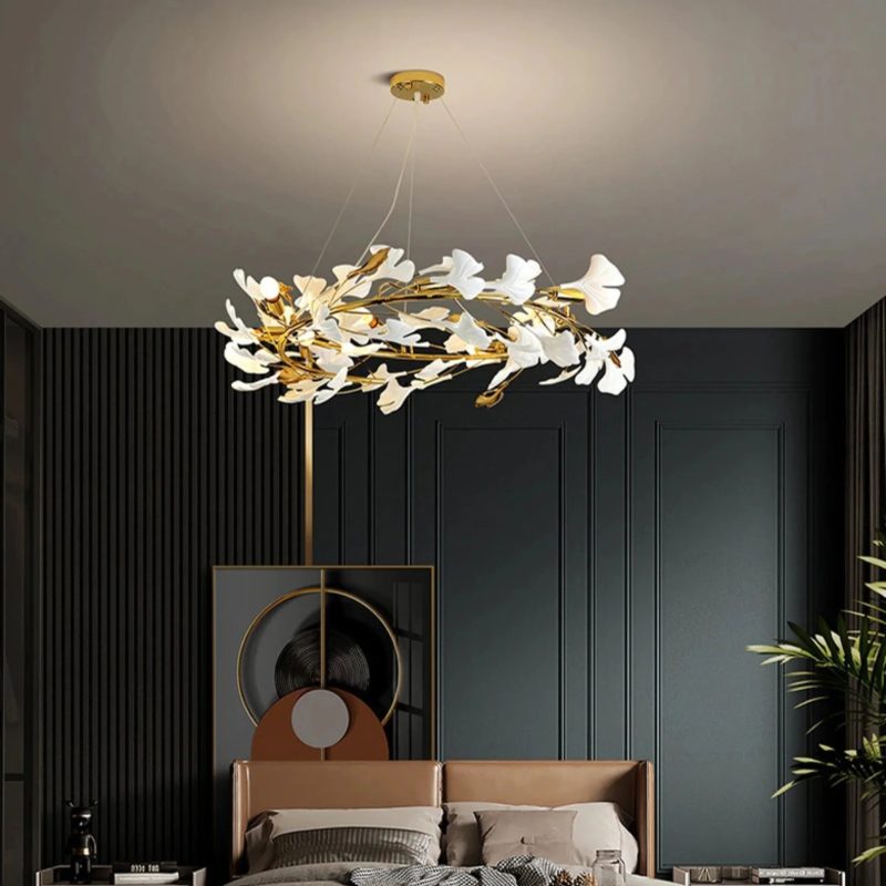 MIRODEMI Zurich Ceramic Petals Gold Chandelier