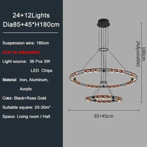 MIRODEMI® Ring Design LED Rose Gold Decor Hanging Chandelier For Living Room | For Bedroom | For Dinning Room Luxury Lighting | Home Decor