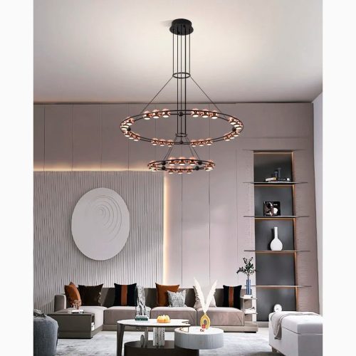 MIRODEMI Irgoli 3 Rings Design LED Rose Gold Decor Hanging Chandelier 2