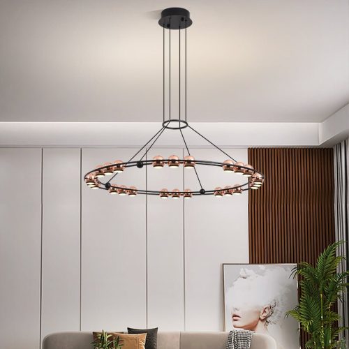 MIRODEMI Irgoli 3 Rings Design LED Rose Gold Decor Hanging Chandelier