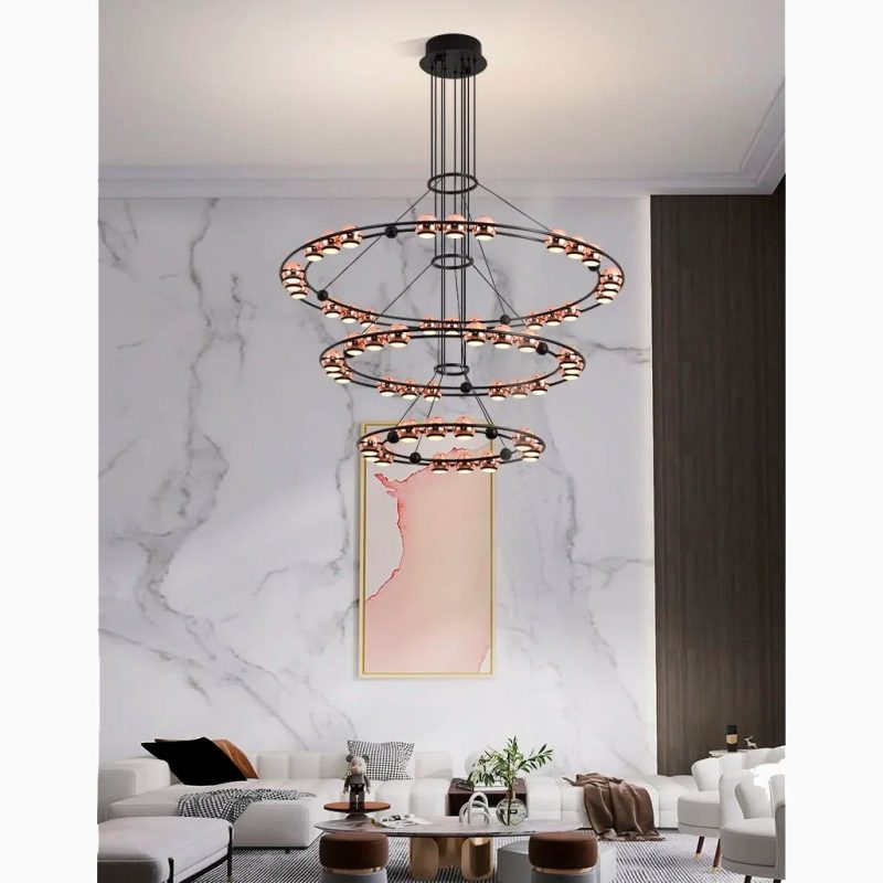 MIRODEMI Irgoli 3Rings Design LED Rose Gold Decor Chandelier