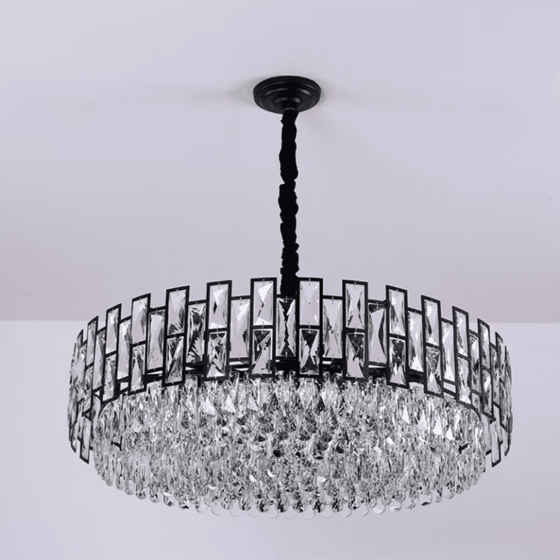 MIRODEMI Modern Drum Black Crystal Chandelier