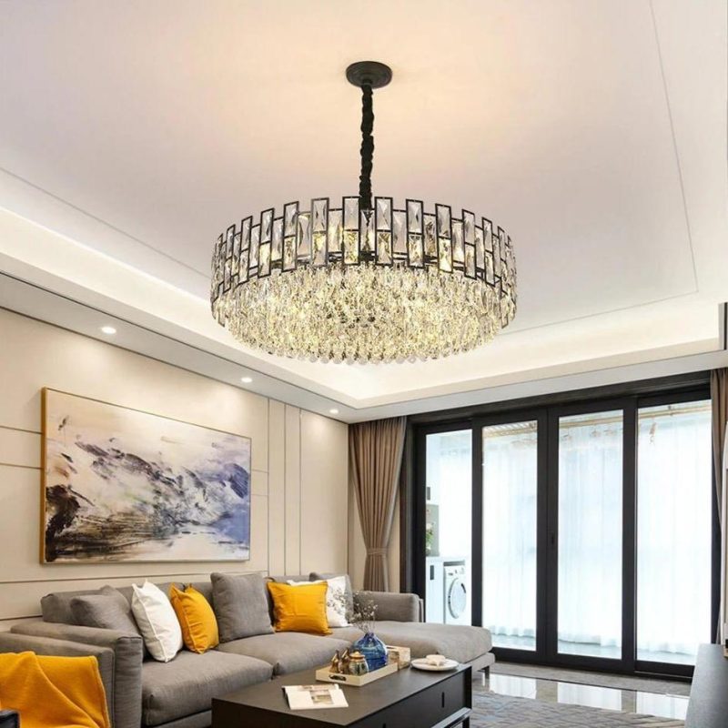 MIRODEMI Modern Drum Black Crystal Chandelier For Living Room