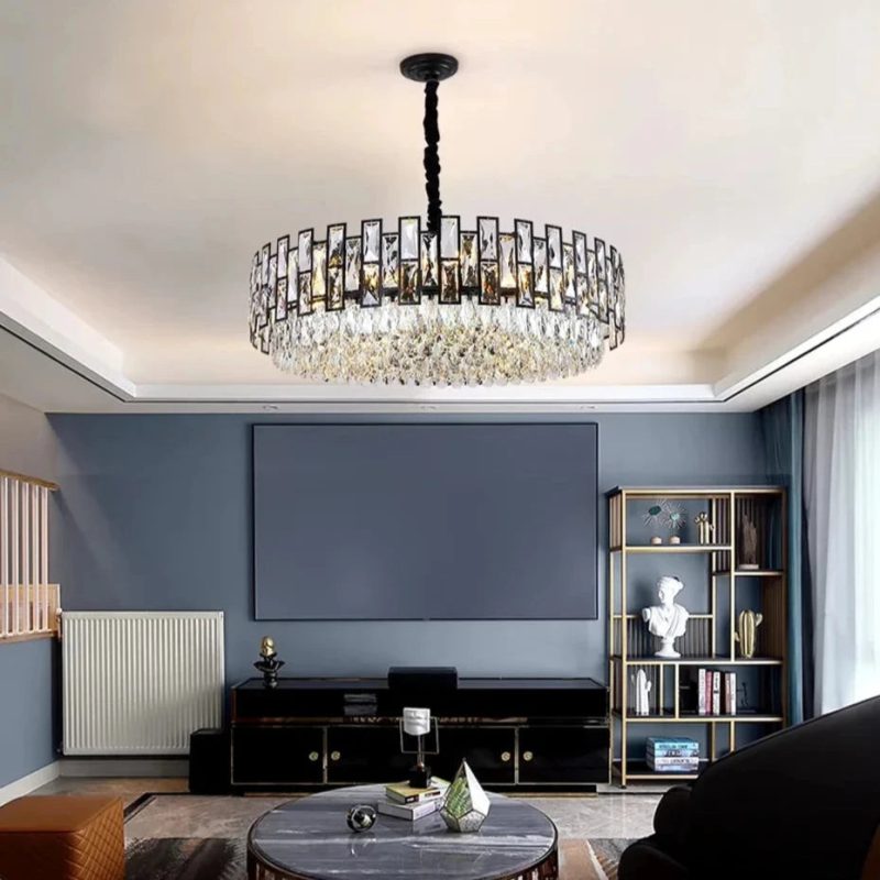 MIRODEMI Modern Drum Black Crystal Chandelier For Living Room a8a6b577 6ad2 48e0 8170 50579de4199a