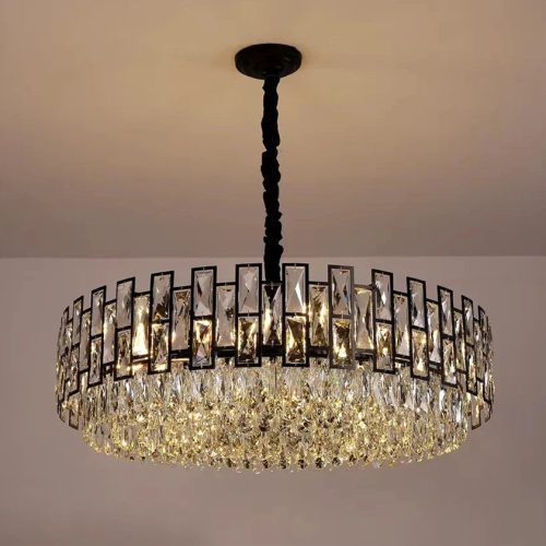 MIRODEMI Modern Drum Black Crystal Chandelier On Daytime