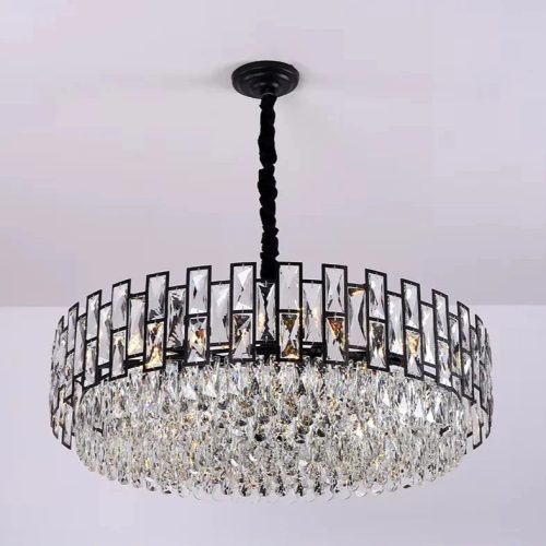 MIRODEMI Modern Drum Black Crystal Chandelier On Nightime