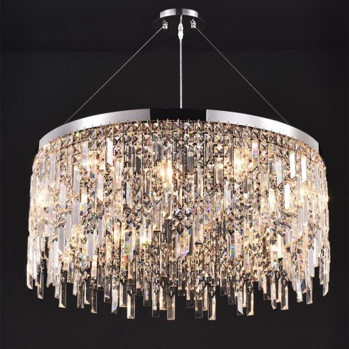 MIRODEMI Modern Drum LED Silver Crystal Chandelier Warm Light