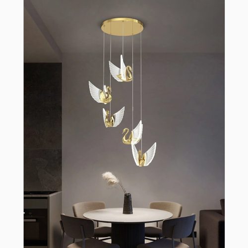 MIRODEMI Amirat | Golden Swan Chandelier For Stairwell