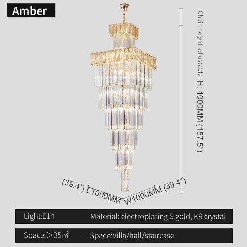 MIRODEMI® Beuil | High-end Villa Staircase Square Crystal Lighting Fixture