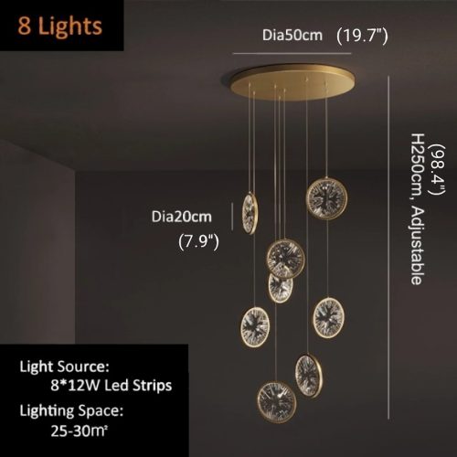 MIRODEMI® Bézaudun-les-Alpes | Gold Rings Crystal Chandelier 8 Lights-Dia19.7