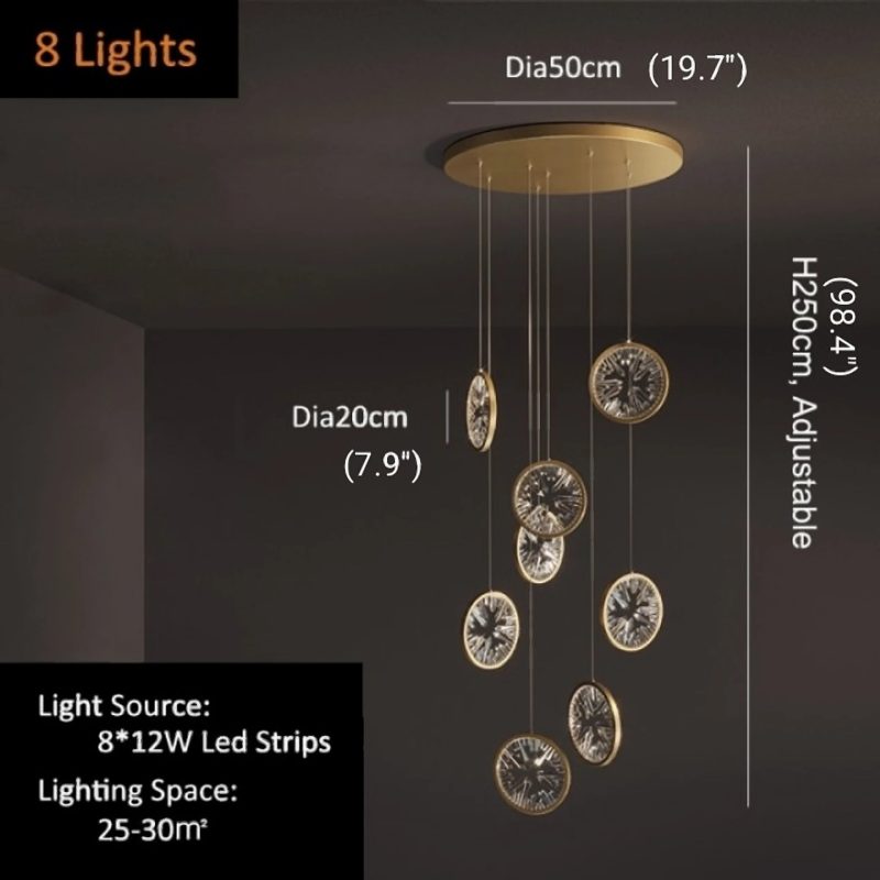 MIRODEMI® Bézaudun-les-Alpes | Gold Rings Crystal Chandelier 8 Lights-Dia19.7" / Warm Light 3000K