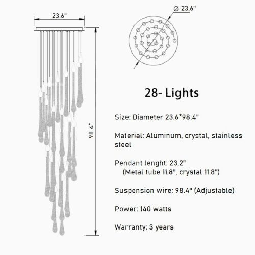 MIRODEMI® Castagniers | Staircase Gold Crystal Chandelier 28 lights spiral