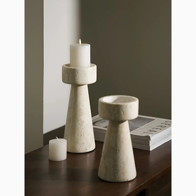 Minimalistic Beige Stone Candle Holder For Dining Room