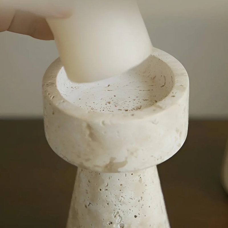 Minimalistic Beige Stone Candle Holder Fr Living Room For Dining Room