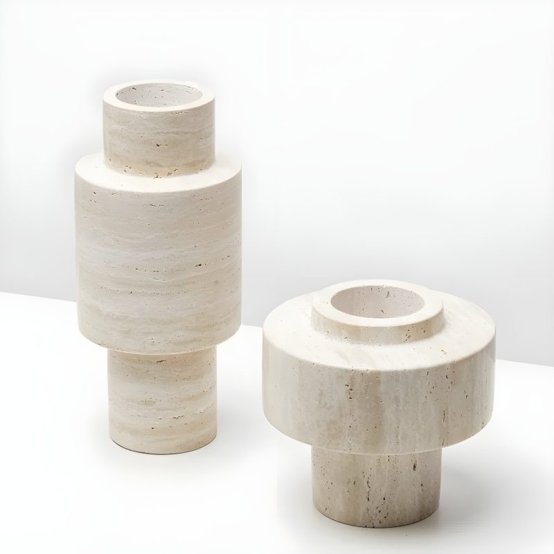 Minimalistic Natural Marble Pillar Vase Natural Travertine