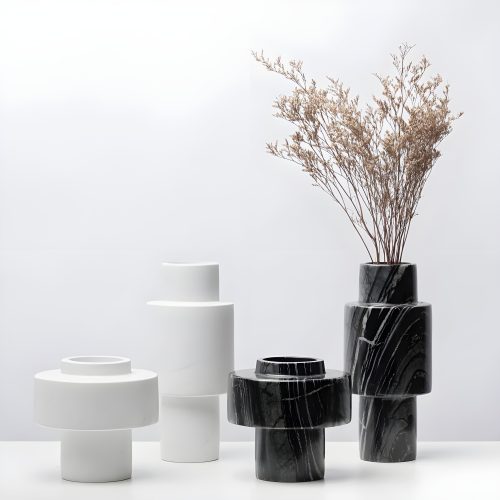 Stylish Marble Pillar Vase | Minimalist Natural Volakos Accent | Modern Marble Decor Piece | High-End Marble Vase