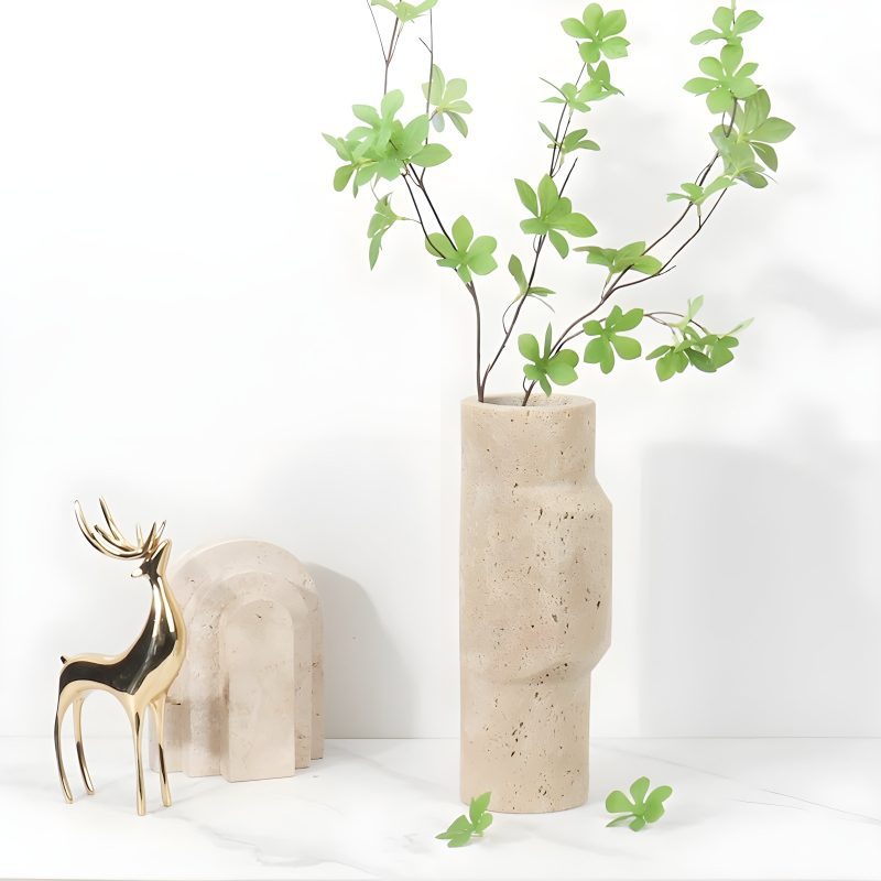 MIRODEMI Contemporary Travertine Vase for Sophisticated Spaces | travertine home accessory | High-end travertine decor | fine travertine surface | Modern decor vase