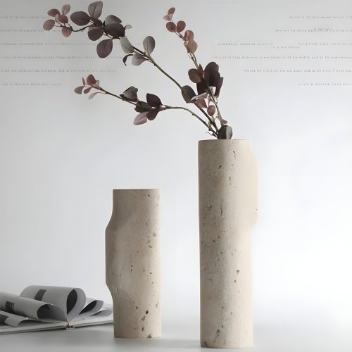 MIRODEMI Minimalistic Natural Travertine Vase for Home Decor | travertine vase decor | Luxury travertine decor | Travertine texture | Sleek decor vase 