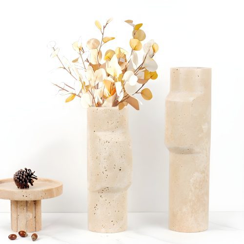 Minimalistic Natural Travertine Vase for Living Room