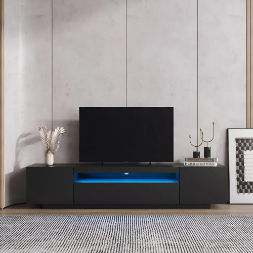 Black|Minimalistic|TV stand|With lighting|For living room