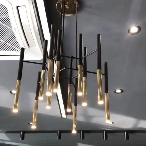 Solothurn | Strict Minimalistic Nordic Black Gold Metal Chandelier 12 16 18 24 Lights Bedroom Living Room Hall Lobby Dining Room Kitchen