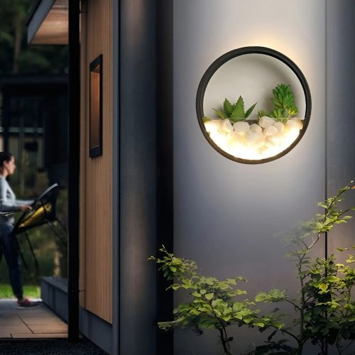 Modern Black Art Plant Outdoor Waterproof LED Wall Lamp