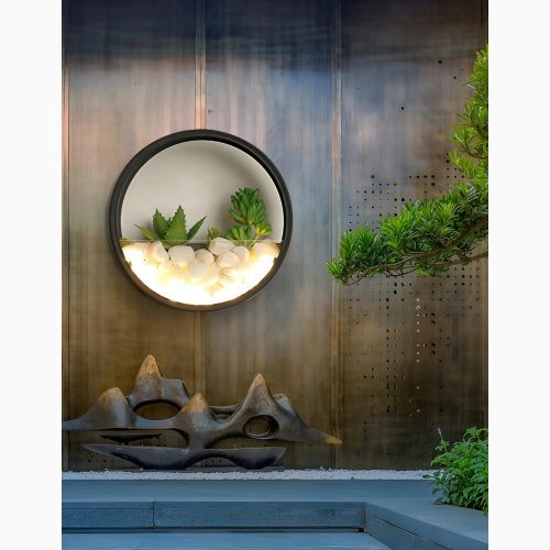 Modern Black Art Plant Outdoor Waterproof LED Wall Lamp For Garden