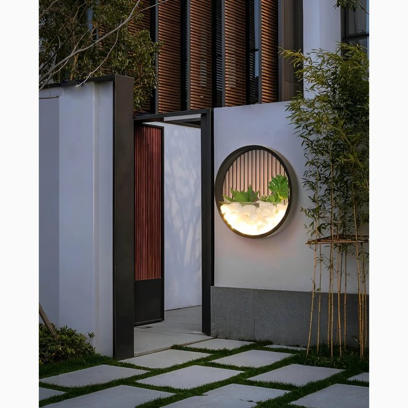 Modern Black Art Plant Outdoor Waterproof LED Wall Lamp For Yard