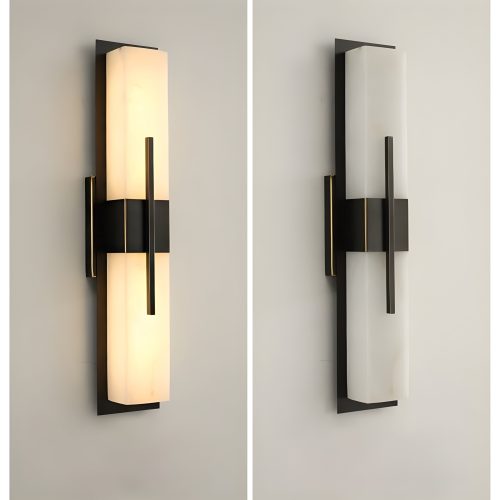 Modern Black Copper Outdoor Waterproof LED Wall Lamp 2 Squares Light Off