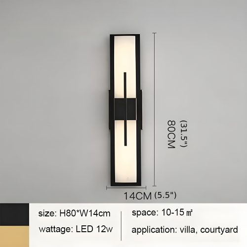 Modern Black Copper Outdoor Waterproof LED Wall Lamp 2 Squares Size Large