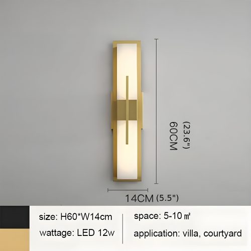 Modern Gold Copper Outdoor Waterproof LED Wall Lamp 2 Squares Size Small