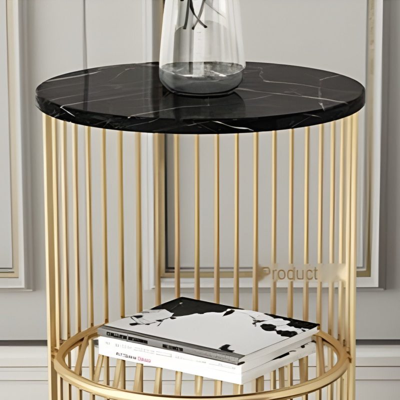 Modern Golden Coffee Table Made of Iron and Marble Details