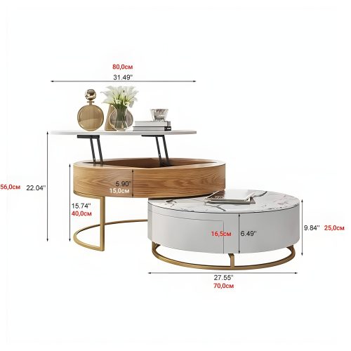 Modern Nesting Alva Lift Top Coffee Table with Sintered Stone Top Size