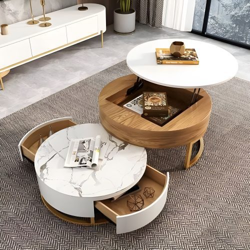 Modern Nesting Alva Lift Top Coffee Table with Sintered Stone Top for Dining Room