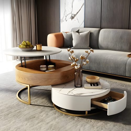 Modern Nesting Alva Lift Top Coffee Table with Sintered Stone Top for Living Room