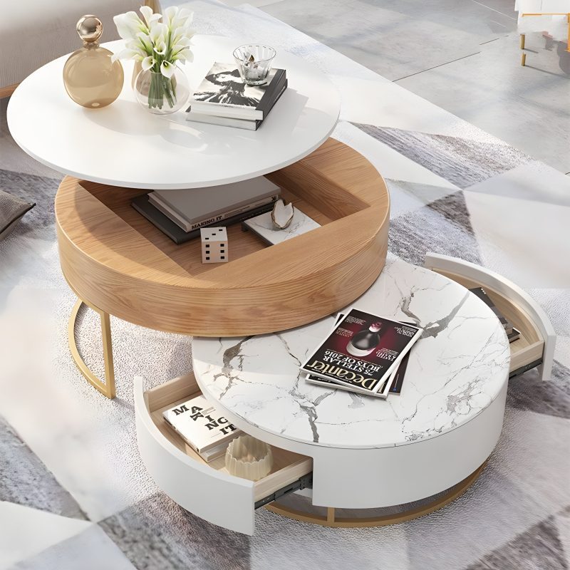 Modern Nesting Alva Lift Top Coffee Table with Sintered Stone Top for Parlor